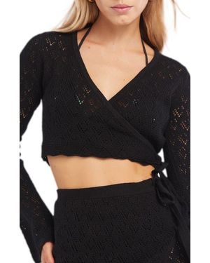 CAPITTANA Kaia Openwork Crochet Crop Cover-Up Sweater - Black
