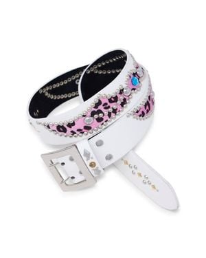 MNML Vintage Leopard Leather Belt - White