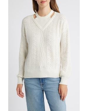 Wit & Wisdom V-Neck Sweater With Bib - White