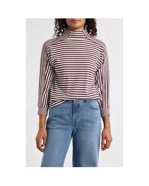Wit & Wisdom Stripe Mock Neck Rib Top - Red