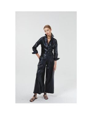 Lanhtropy Culotte Metallic Linen Pant - Blue