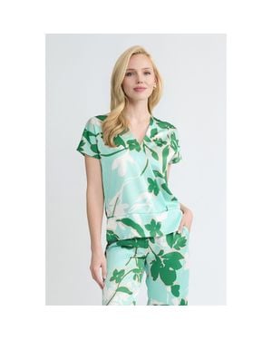 Ming Wang Floral Printed Crepe De Chine Top - Green