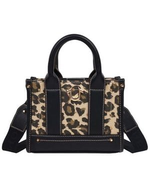 TRUE RELIGION Leopard/Pu Mini Tote - Black