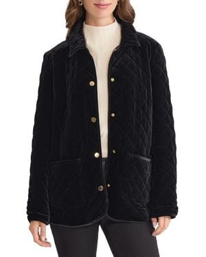 Jones New York Quilted Velvet Snap Front Jacket - Black