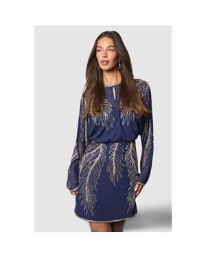 Coast Feather Embellished Mini Dress - Blue