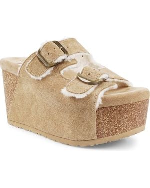 Zigi Faux Shearling Platform Sandal - Metallic