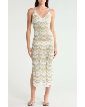 Elan Chevron Fringe Cover-Up Maxi Dress - White