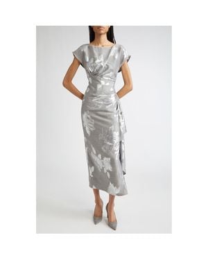 Lela Rose Florence Metallic Jacquard Sheath Dress - Gray
