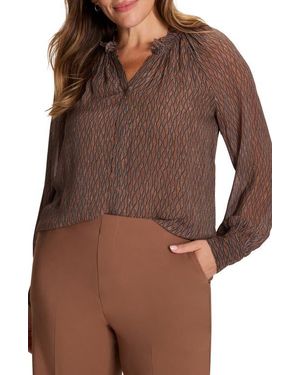NIC+ZOE Dotty Chain Georgette Top - Brown