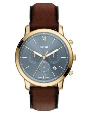 Fossil Neutra Chronograph Leather Strap Watch, 44Mm - Blue