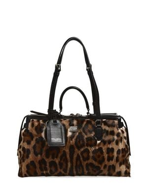 Dolce & Gabbana Rumble Leopard Print Genuine Calf Hair Satchel - Brown