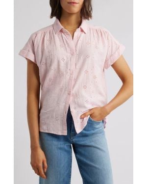 Beach Lunch Lounge Noa Embroidered Cotton Blend Button-Up Top - Pink