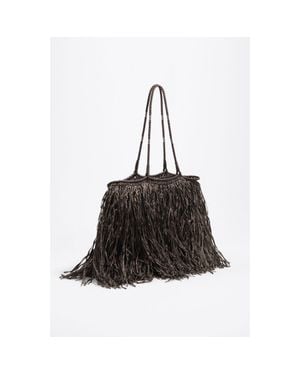 Bimba Y Lola Large Raffia-Effect Shopper Bag - Black