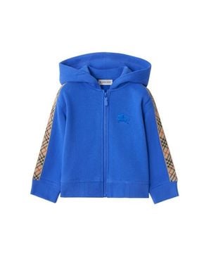 Burberry Girls' Check Trim Cotton Zip Hoodie - Blue