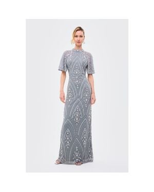 Beauut Embellished Sequins High Neck Gown - White