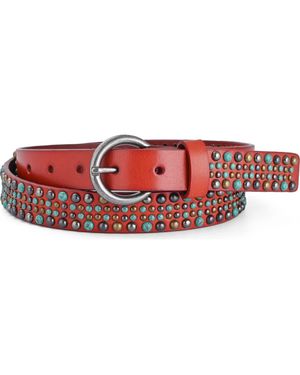 Old Trend Amazonite Genuine Leather Studded Stitched Detail Belt - Red