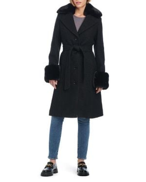 Kate Spade Club Belted Wool Blend Coat With Removable Faux Fur Collar And Cuffs in Green Lyst