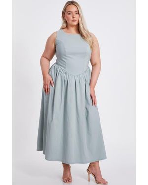 Quiz Plus Size Bengaline Drop Waist Maxi Dress - Blue