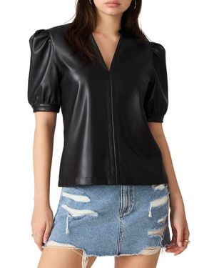 Steve Madden Cecila Faux Leather Top - Black