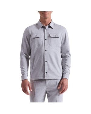 Bugatchi Heathered Kint Snap-Up Shirt Jacket - Blue
