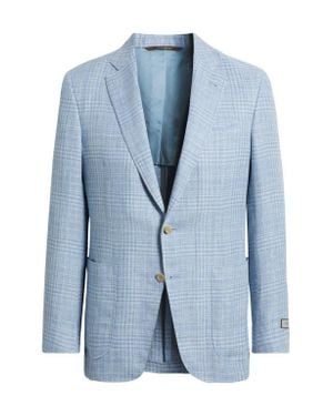Canali Kei Trim Fit Plaid Linen & Wool Sport Coat - Blue