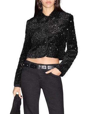 MANGO TEEN Sequin Embellished Crop Blazer - Black