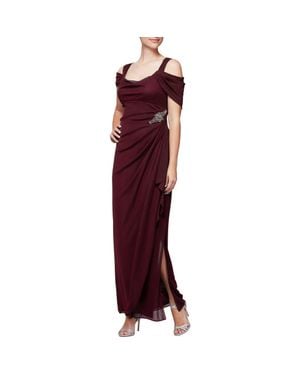 Alex Evenings 232902 Cold Shoulder Long Gown With Slit - Red