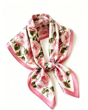 SILKSILKY Pure Silk Floral Square Scarf - Red