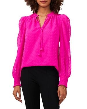 Chaus Swiss Dot Tie Neck Smocked Blouse - Pink