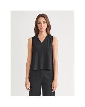 Misook V Neck Pima Cotton Tank - Black
