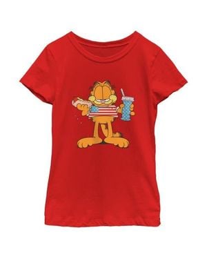 Garfield Girl's American Hot Dog Love Cat Graphic T-Shirt - Red