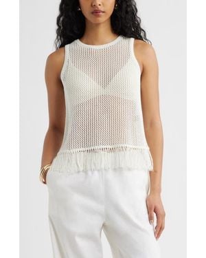 Open Edit Fringe Sleeveless Sweater - White