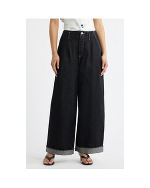 Damson Madder Pascal Loose Fit Raw Hem Jeans - Black