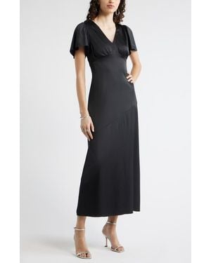 Chelsea28 Flutter Sleeve Satin Maxi Dress - Black