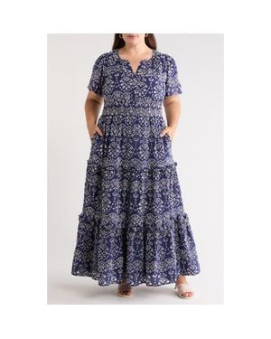 Sugarlips Viridiana Tiered Floral Eyelet Maxi Dress - Blue