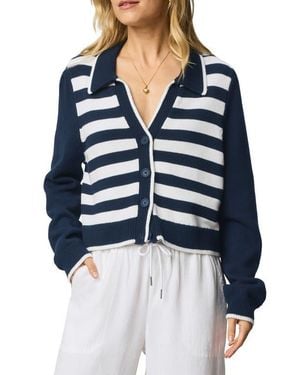 Splendid Nicolette Placed Stripe Cotton Polo Cardigan - Blue