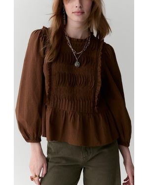 PER UNA BY M&S Pleated Ruffle Trim Cotton Peplum Top - Brown