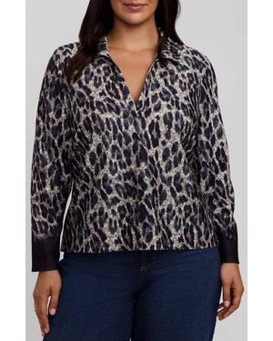 Foxcroft Talia Cheetah Print Crepe Knit Long Sleeve Polo - Black