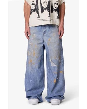 MNML Rave Distressed Wide Leg Relaxed Jeans - Blue
