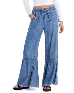 Billy T Drawstring Waist Tiered Denim Pants - Blue