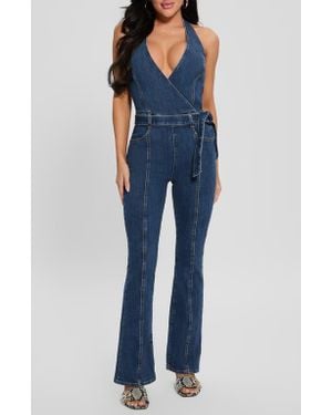 Guess Claire Halter Neck Denim Jumpsuit - Blue