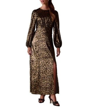 Next Metallic Animal Print Long Sleeve Maxi Dress - Brown