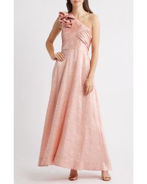 Tahari Rosette One-Shoulder Ball Gown - Pink