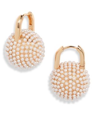 Open Edit Micro Faux Pearl Pavé Orb Huggie Hoop Earrings - Metallic