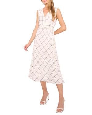 Halogen® Windowpane Check Faux Wrap Dress - Pink