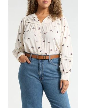 Treasure & Bond Lace Trim Embroidered Top - Blue