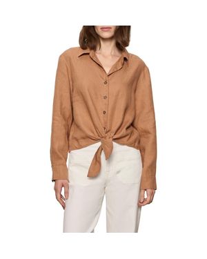 Sanctuary More Love Tie Front Linen Blend Top - Brown