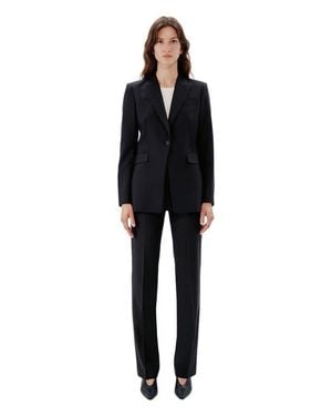 Another Tomorrow Tailored Single-Button Merino Wool Blazer - Black