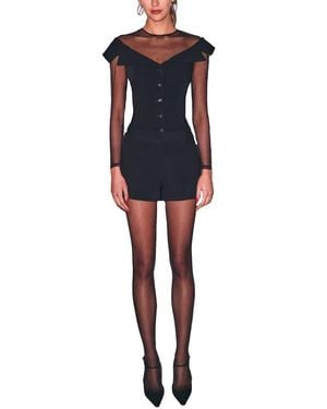 Fleur du Mal Off The Shoulder Blazer Bodysuit - Black