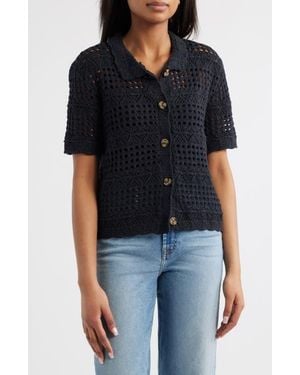 Beach Lunch Lounge Penny Open Knit Short Sleeve Cardigan - Black